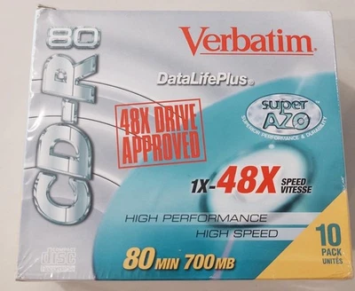 Vintage Verbatim DataLifePlus CD-R 80 Super AZO 48X 700MB 80min 10 Pack Sealed - Image 1 of 4
