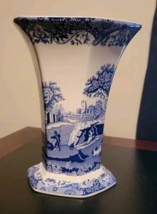 Spode Blue Italian Hexagonal Vase, Fine Porcelain, 10.5 Inch - Blue White - Picture 1 of 9