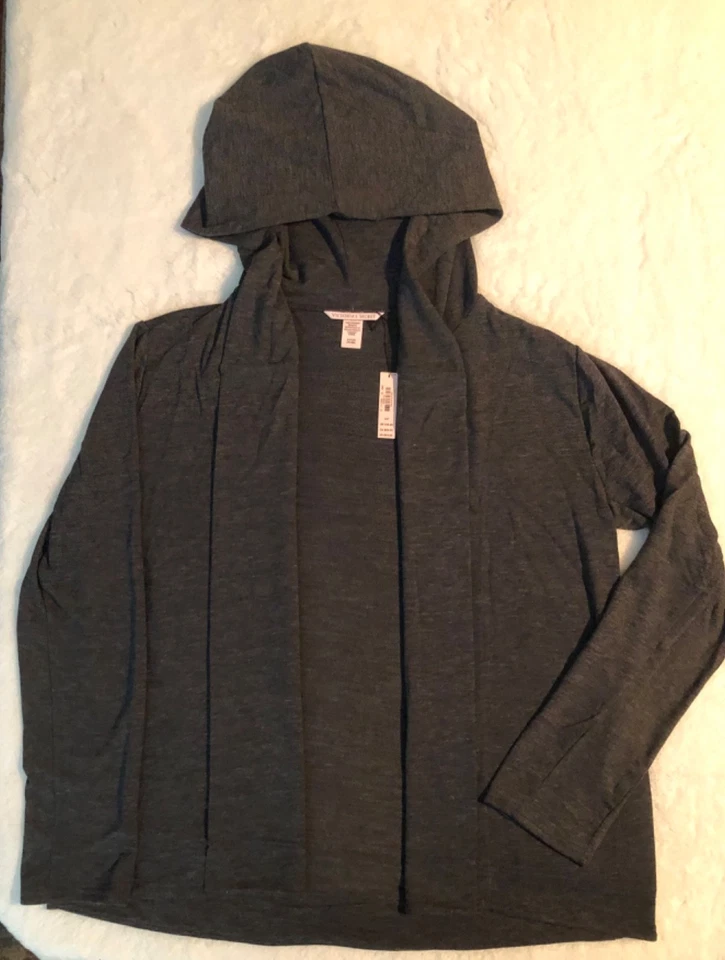 VICTORIAS SECRET Cárdigan Sudadera con Capucha Pequeño Gris Carbón Salón Top Bolsillos Nuevo con Etiquetas Foto 1 de 4