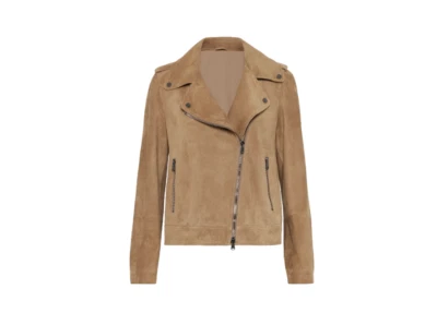 Jaqueta de motociclista Brunello Cucinelli camurça com Monili marrom tamanho 42 IT 6 EUA $8100 - Imagem 1 de 4