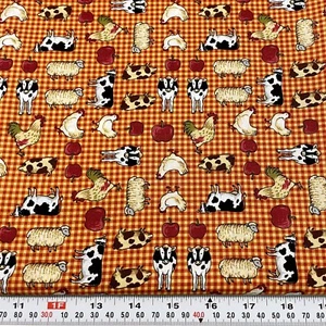 Concord Fabrics Farm Animals & Apples Checkered Cotton Fabric by the Half Yard - Picture 1 of 2
