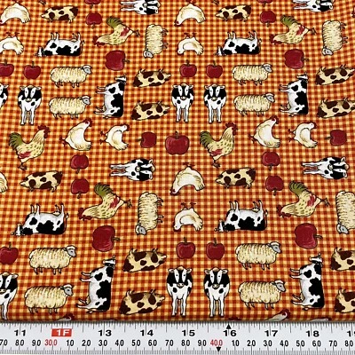 Concord Fabrics Farm Animals & Apples Checkered Cotton Fabric by the Half Yard - Image 1 of 2