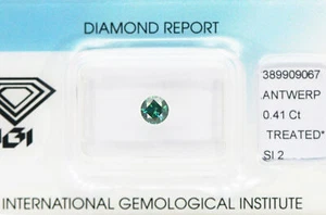 Loose Round Shape Diamond Fancy Green 0.41 Carat SI2 Real Natural Enhanced IGI - Picture 1 of 6