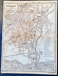 Innsbruck Austria 1903 Baedekers Wagner & Debes map 6X8" fine detail Free Ship - Picture 1 of 4