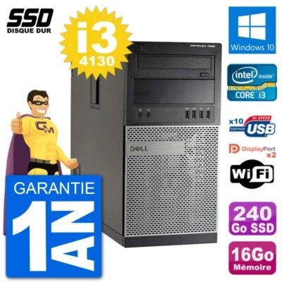 PC tour DELL 7020 Intel Core i3-4130 RAM 16Go SSD 240Go Windows 10 Wifi - Imagen 1 de 3