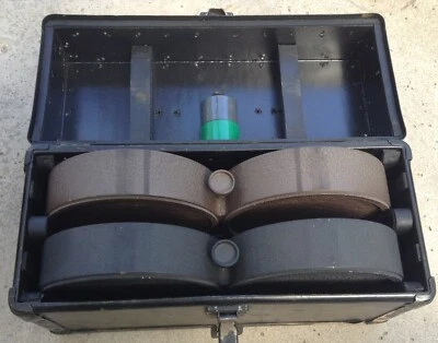 Pair WW2 Vintage Bell & Howell 400' Eyemo 35mm Film Magazines w Case & Keys - Image 1 of 4