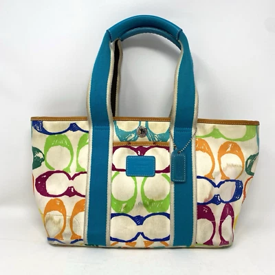 Vtg Y2K Coach Hampton Scribbled Tote Vibrant Multicolor Canvas Leather Dopamine - Image 1 of 4
