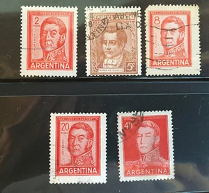 Lot of 5 Argentina used stamps Jose de San Martin & Mariano Moreno 2-40 pesos! - Picture 1 of 1