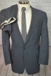 John Weitz Mens Blue Wool Pinstripe Flat Front 2 Pc Suit 44R Jacket 41x30 Pant - Picture 1 of 10
