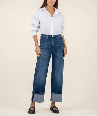 Kut From The Kloth Sienna High Rise Wide Leg Roll Up Jeans Size 4 - Image 1 of 4