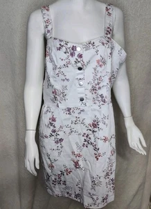 No Boundaries Junior 19 denim overall floral dress Y2K button front garden party - Picture 1 of 7