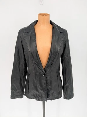 Chaqueta de cuero Rampage para mujer pequeña negra 100 % cuero genuino blazer de un botón Foto 1 de 4