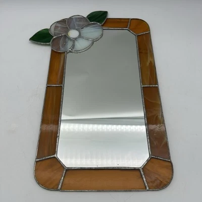 "Espejo colgante de pared vintage con flores de vitral naranja 7"" x 12""" Foto 1 de 4