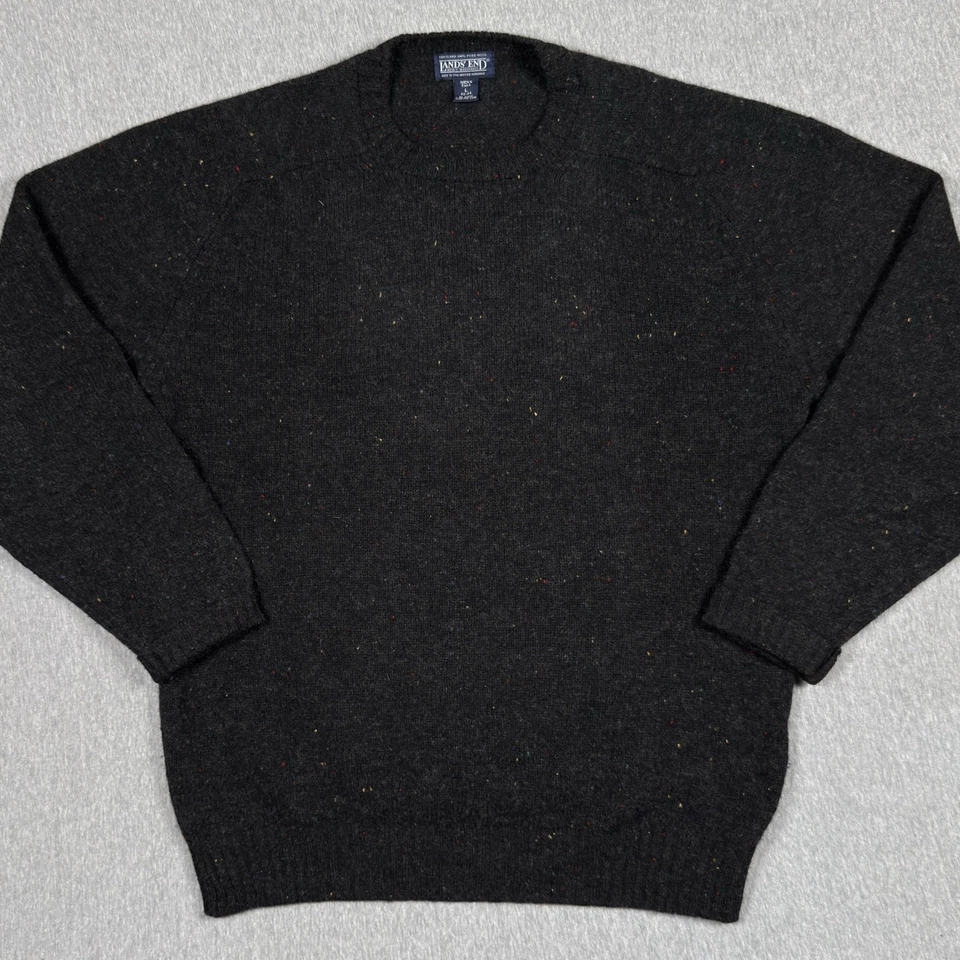 VTG Lands End 100% Shetland Wool Sweater Mens Large Tall Black Speckled England - Image 1 of 4