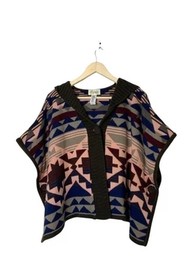 Poncho con Capucha Boutique XXI para Mujer Talla Única Marrón Tejido Azteca Suéter Capa y2k Foto 1 de 4