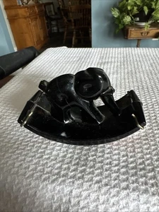 Vintage Art Deco Black Amethyst L J Houze Glass Elephant Ink Blotter Glass - Picture 1 of 4