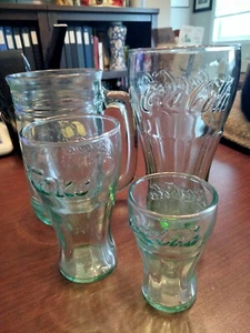 Set of 4 Vintage Coca-Cola Green Glasses (Assorted Sizes) - Picture 1 of 4