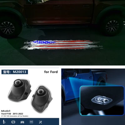 1 Pair American flag Side Mirror Puddle LED Light for Ford F150 2015-2020 - Image 1 of 4