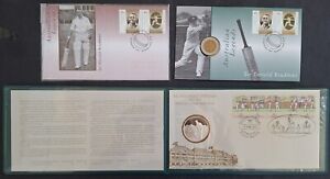 1977 Australia lot of Test Cricket & Bradman PNCs & FDC with Silver (.925) medal
