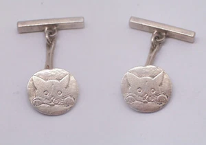 Silver 925 Cufflinks With Kitten - Cat - Shirt Cuff - Feline - Picture 1 of 2