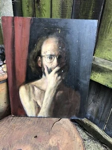 Vintage 1960/70's George Weissbort oil painting on board unframed self portrait - Picture 1 of 9