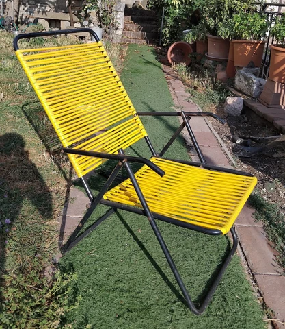 Vintage Mid Century Yellow Spaghetti Reclining Chair Resealable Italy 1960s Cover