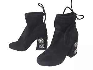 A New Day Women's Maria Block Sock Booties Short Boots Flower Black SIZE 7 - Picture 1 of 10