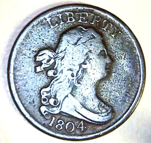 1804 US Draped Bust Half Cent, Spiked Chin Variety: Great Coin ~Free Ship (LK88) - Picture 1 of 3