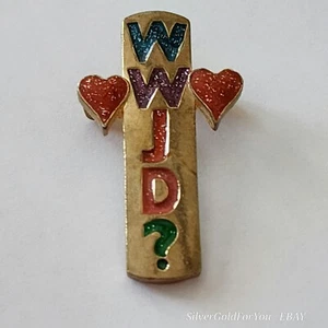 WWJD? Lapel Pin Gold Tone What Would Jesus Do? Rare Vintage Charm Pendant - Picture 1 of 8