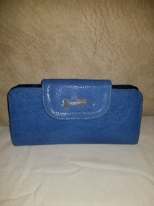 Jessica Simpson Wallet, light blue faux leather w/ gold logo