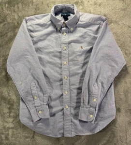 Vintage Ralph Lauren Shirt Youth Boys 12 Blue Button Down Long Sleeve Flesh Pony - Picture 1 of 10