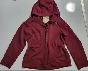 Hollister Raincoat Jacket Mens Large Burgundy Full Zip Hooded Windbreaker - Picture 1 of 15