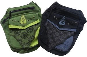 Fair Trade Festival Boho Cotton Travel Leaf Design Passport Bag Utility Hip Belt - Picture 1 of 7