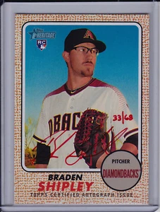 Braden Shipley 2017 Topps Heritage Red Ink Auto #'d /68 Rookie Autograph ROA-BSH - Picture 1 of 2