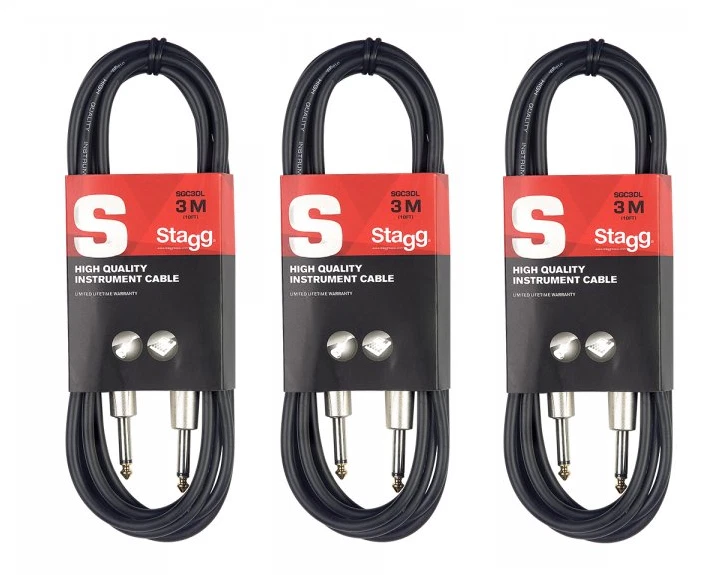 Stagg Pro Jack to Jack Unbalanced Instrument Cable - 3m (SGC3DL)