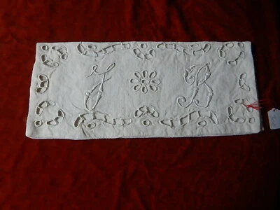 ANCIEN PORTE SERVIETTE TABLE JB LIN BRODE MAIN JOURS BRODERIE RICHELIEU POCHETTE - Photo 1/3