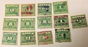 LOT OF 13. USED  WINE TAX STAMPS   FROM 1934 - Picture 1 of 4