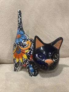 Talavera Pottery Stamped Cat PIGGY BANK Mexican Folk Art Hand Painted 10.5” X 8” - Picture 1 of 22