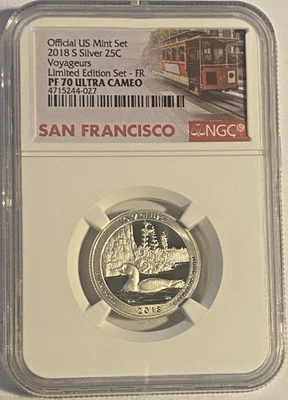 2018-S Silver PF 70 UC Voyageurs First Release Limited  Washington Trolly Label - Image 1 of 4