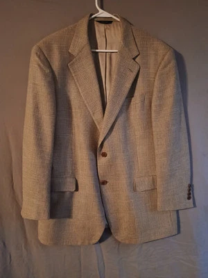 Brooks Brothers Hombres 42 Traje Chaqueta Blazer Beige Cuadros Lana Seda Lino 2 Botones Foto 1 de 4
