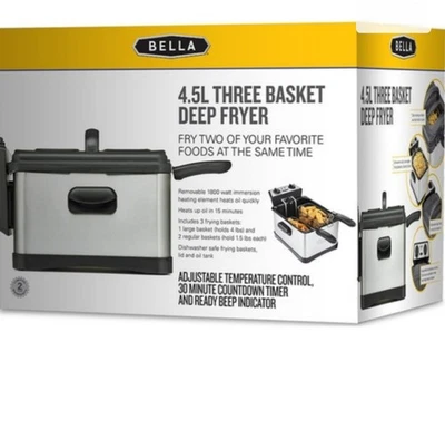 Bella 大号三篮子电动油炸锅 4.5 L 升 不锈钢/黑色 — 第 1/4 张图片