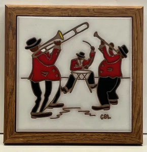 Vintage Karikatur Jazz Performer Untersetzer Fliese Holz getrimmt 9x9 in New Orleans - Bild 1 von 6