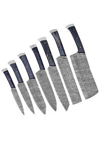 Damaststahl Messer 7er Set maßgeschneidert handgefertigt geschmiedet Koch Küche normale Messer