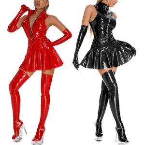 Frauen Miniröcke Bodycon Kostüm A-Linie Kleid Sexy Stehkragen Ruffle Ärmellos - Picture 1 of 25