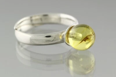 Anillo Ajustable 2 HORMIGAS ALADAS ÁMBAR BÁLTICO Genuino Plata Redondo 2.5g 0506-19 Foto 1 de 4