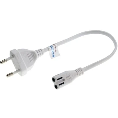extrem kurzes Netzkabel / Stromkabel. Flachstecker auf Euro-8. 0,3m. 30cm. Weiß. - Bild 1 von 3