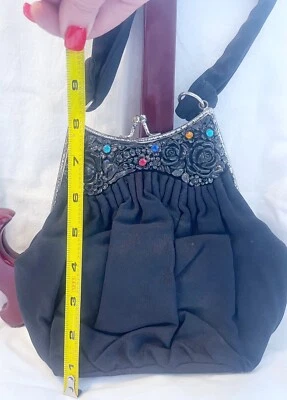 VINTAGE PURSE 1940s K & G CHARLET PARIS NEW YORK BLACK JEWELED FILIGREE FRAME - Image 1 of 4