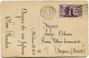 1931 S. Antonio 20 cent. isolato su cartolina dest. Pergine - Imagen 1 de 1