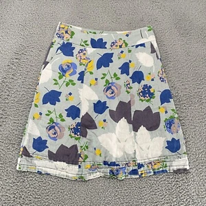 Boden Linen Skirt Womens 4 Floral A-Line Blue Knee Length 100% Linen Linen - Picture 1 of 12