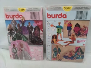 NEW Burda 3886 3887 Barbie Ken Sewing Patterns Fashion Doll Party Swim Wedding - Picture 1 of 2